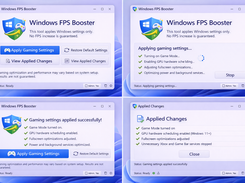Applying Windows gaming settings  Gaming settings in progress  Gaming settings applied  List of applied Windows changes