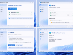 Overview — Read-only Windows Recall scan  Details — Recall components and status  Report — Export scan results  About — Privacy and safety information