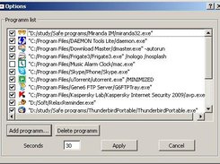 Options dialog with the added applications