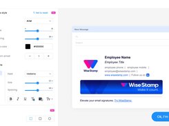 The email signature generator interface within WiseStamp, showing design abilities