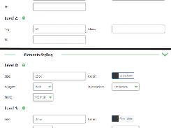 Settings section used to Define which Tags to Use for Generating the TOC and How to Style each Level