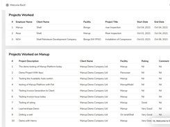 This is the dashboard showing projects the oil and energy freelancer has worked on