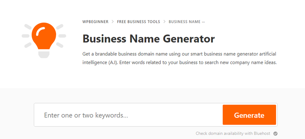 WPBeginner Business Name Generator Screenshot 1