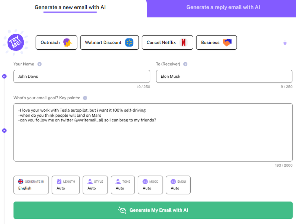 WriteMail.ai Screenshot 1