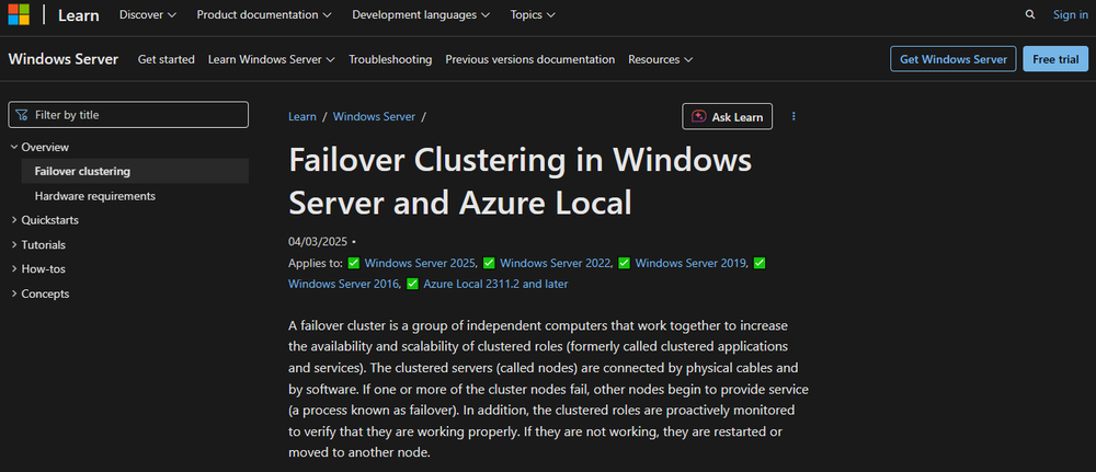 Windows Server Failover Clustering Screenshot 1