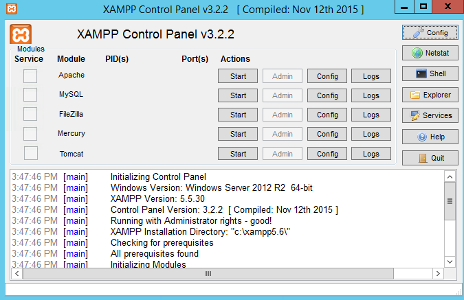 Xampp control panel start