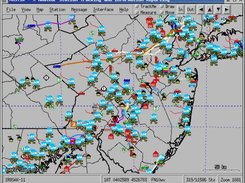 Activity in NE US, on county boundary vector map, with temp.