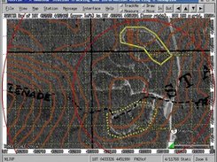 ICS and SAR Objects on air photo with contour lines from DRG