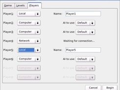 Player setup in "New Game" dialog with 6 players