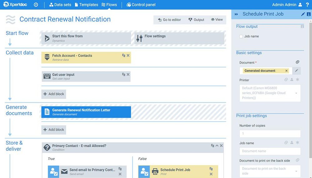 Automated document flows for streamlined creation, generation, management, storage, and delivery of business documents.