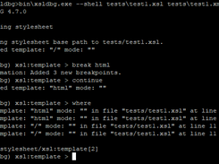 Starting xsldbg, setting a breakpoint and running to breakpoint