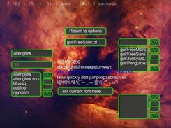 The options->theme menu of xuni in the alienglow theme