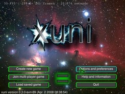 The main menu of the main test program for xuni