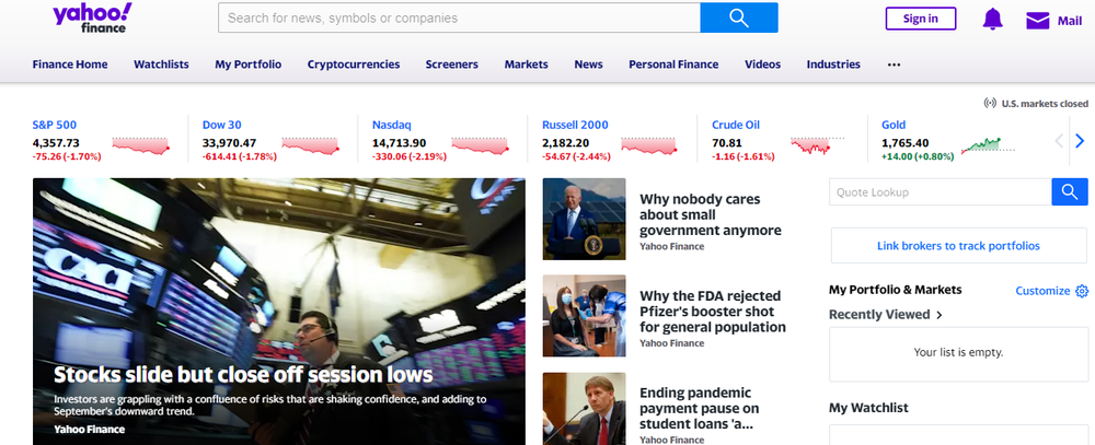 Yahoo Finance Screenshot 1
