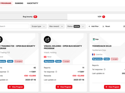 Public programs: Give the entire hunter community access to your program to benefit from their diverse skills. YesWeHack Hunters can access all public programs of the platform.