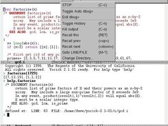 Yorick Emacs IDE, showing menu in terminal window