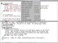 Yorick Emacs IDE, showing menu in source file window