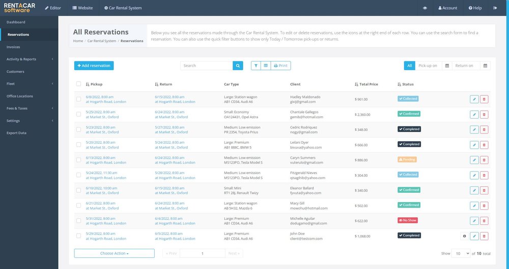 RENTACAR.software - reservation system
