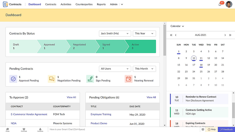 Get an overview of the status of all contracts and prioritize tasks accordingly with our personalized dashboard. 