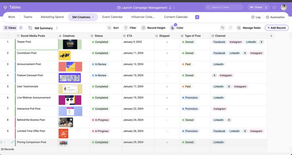 Use our spreadsheet-like interface to easily access, track, and organize all your work-related information.