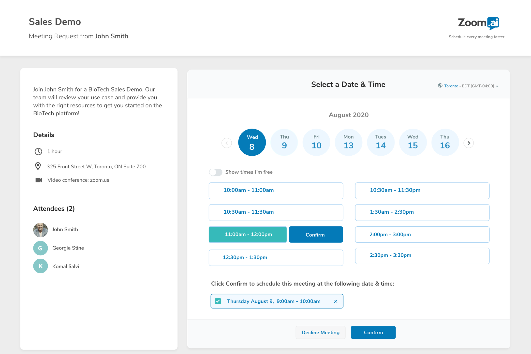 Invitee Experience - Select a Time