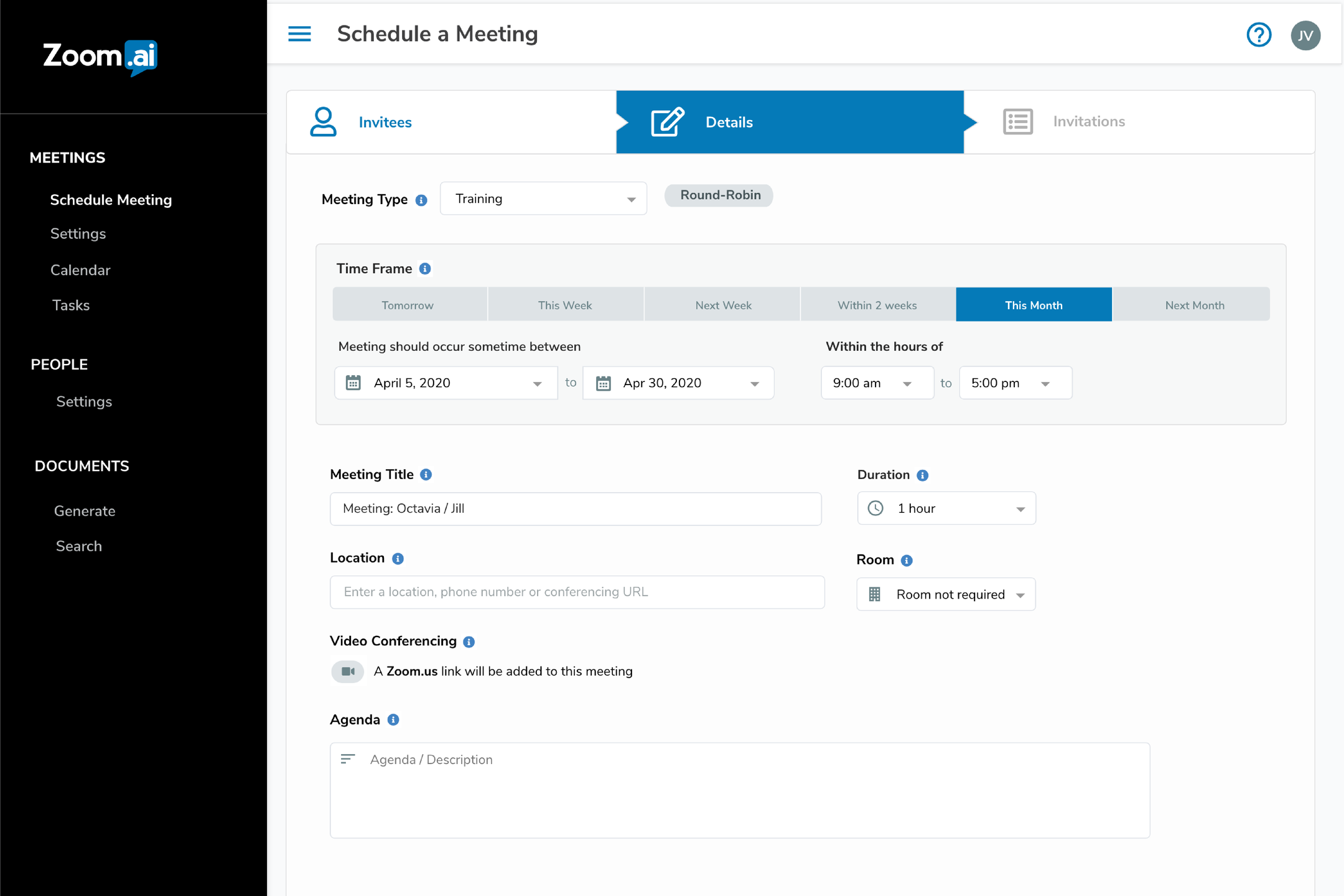 Zoom.ai Web Scheduler