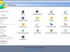 Main page of the ZPanel Control Panel