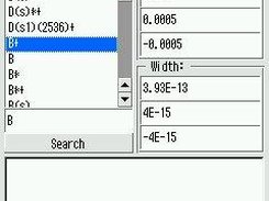 Clicking on the list will show the mass and width from PDG